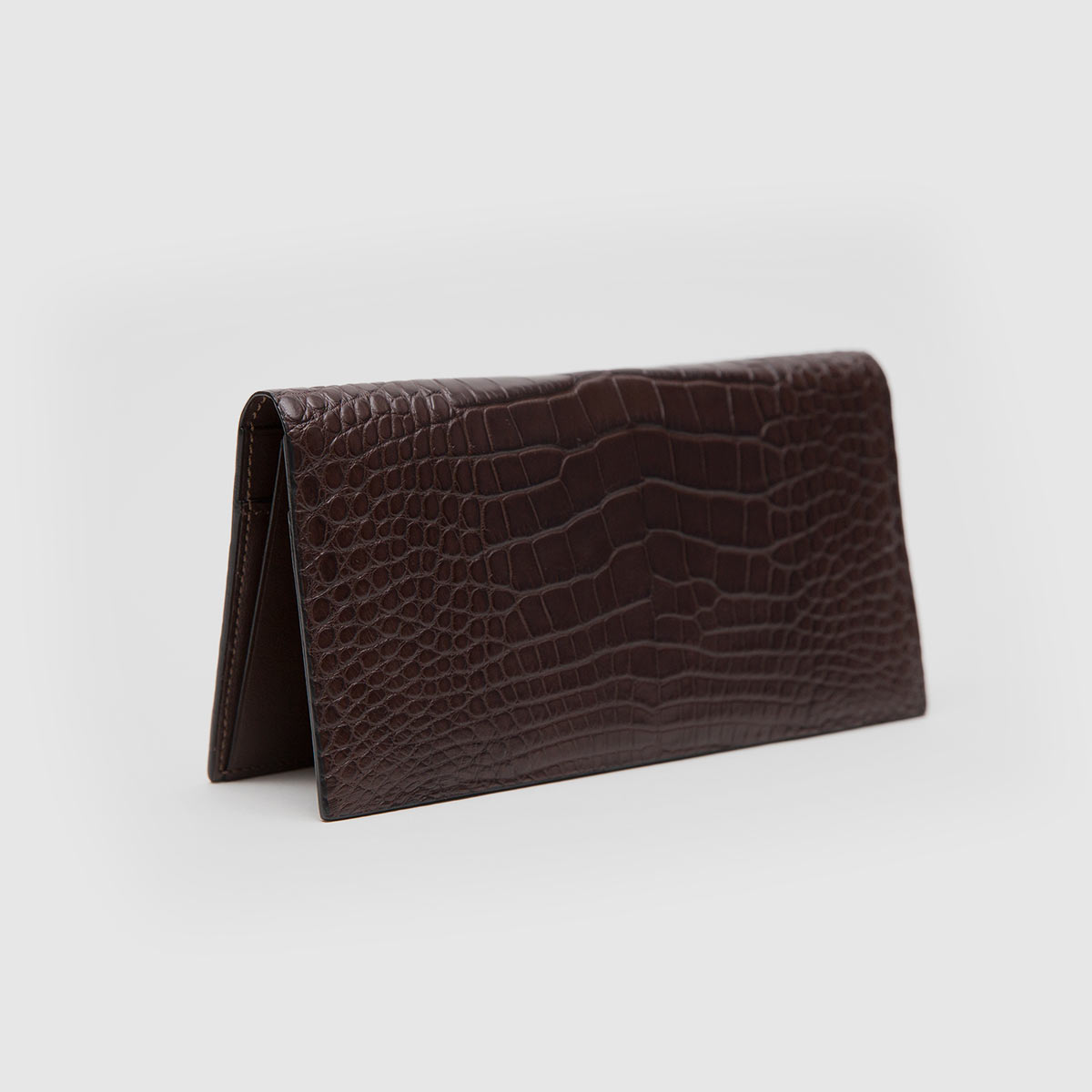 Vertical wallet in genuine brown Crocodile leather