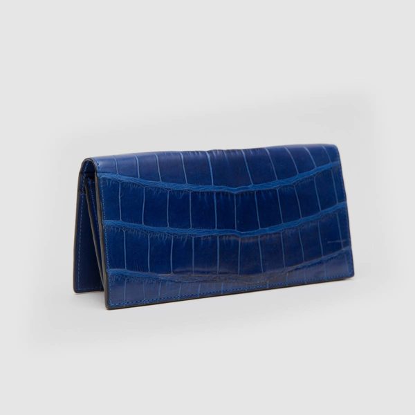 Vertical wallet in genuine blue Crocodile