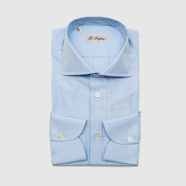 Blue Micro-check Popeline shirt