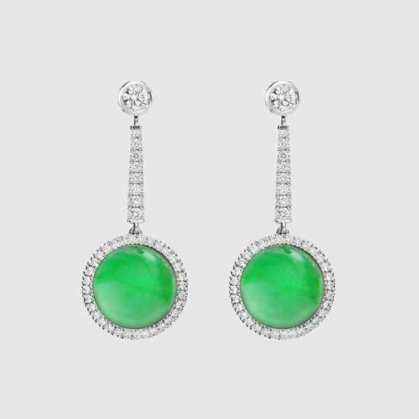 White Gold earrings Diamonds and Burma jade