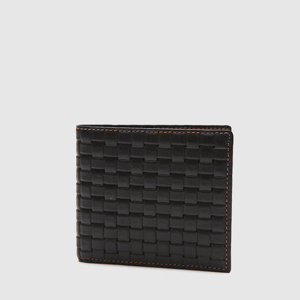 Black leather wallet with woven print