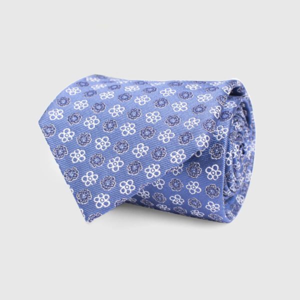 Cravatta 5 pieghe blu con stampa floreale