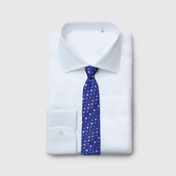 Blue 5-folds Tie with flowers of various colors