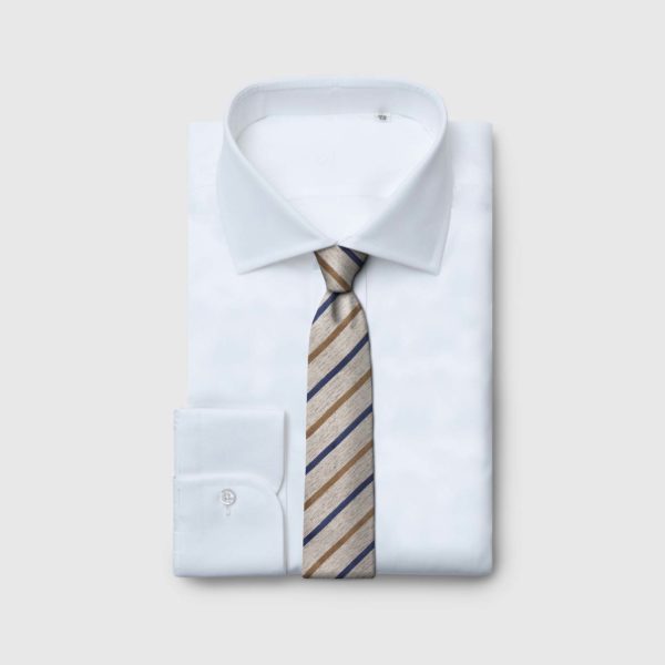 Cravatta 5 pieghe tessuta a righe su fondo beige
