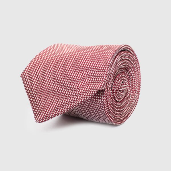 Cravatta 5 pieghe con micro-motivo bianco e rosso