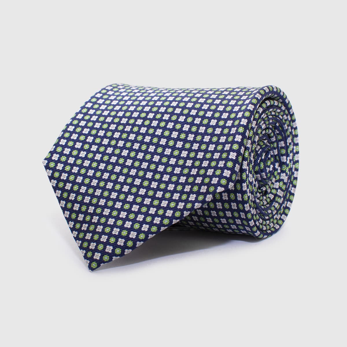 5 Fold blue Tie with green and white flowers