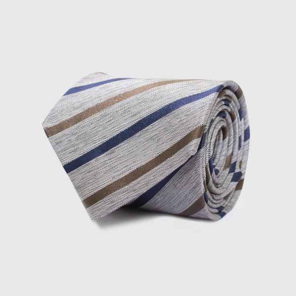 5-Folds Grey striped Tie on a beige background