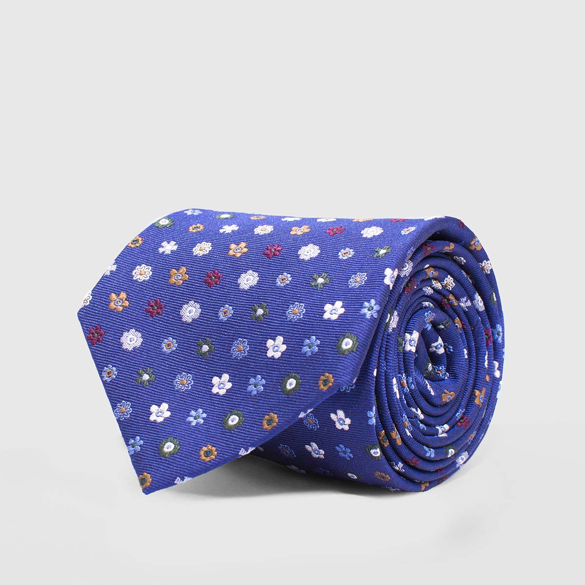 Blue 5-folds Tie with flowers of various colors