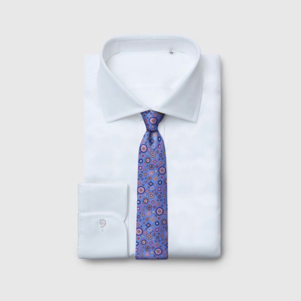 5 Fold azure tie with geometrical patterns