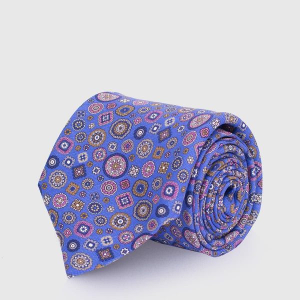 5 Fold azure tie with geometrical patterns