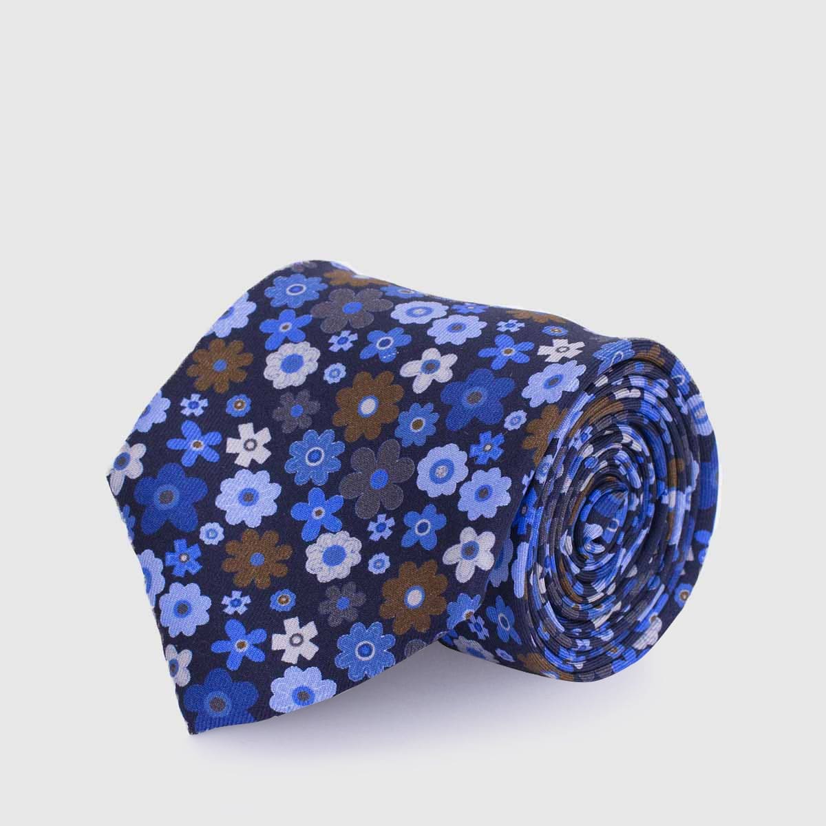 100% 5 Fold Silk Tie in a blue background and flowers Fumagalli 1891 on sale 2022