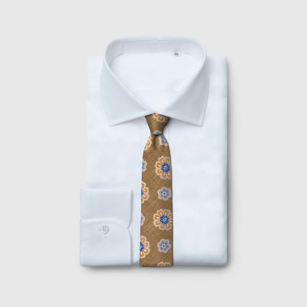 5 Fold brown Tie with orange and blue flowers