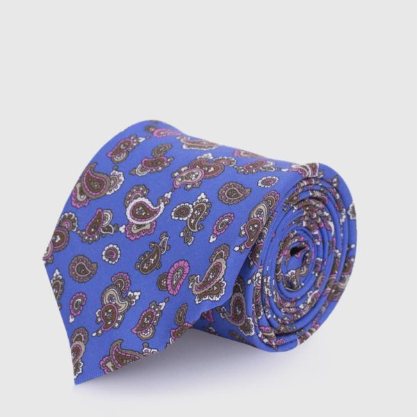 5 Fold azure tie with patterns