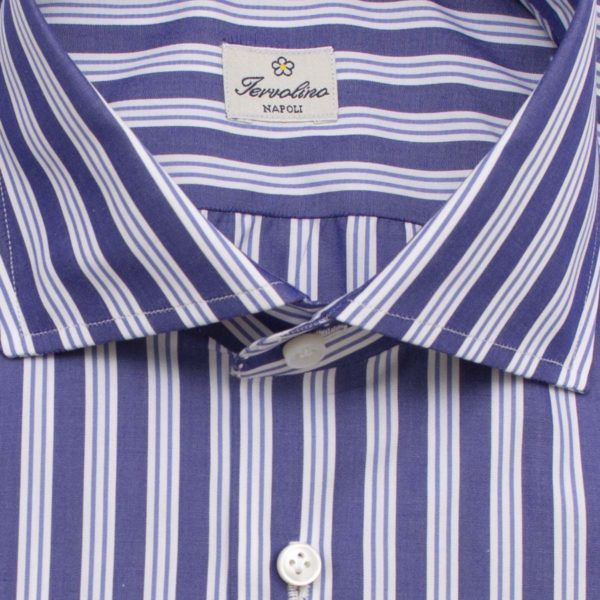 100% Blue and white striped Cotton shirt made in 12 hand-made steps
