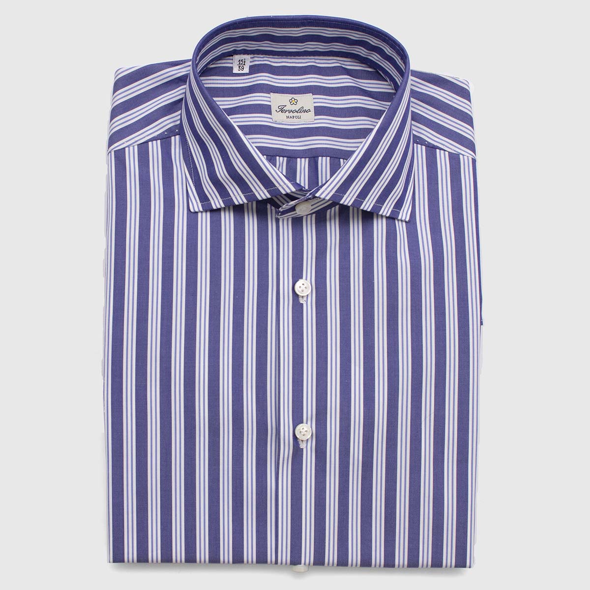100% Blue and white striped Cotton shirt made in 12 hand-made steps Sartoria Iervolino on sale 2022 2