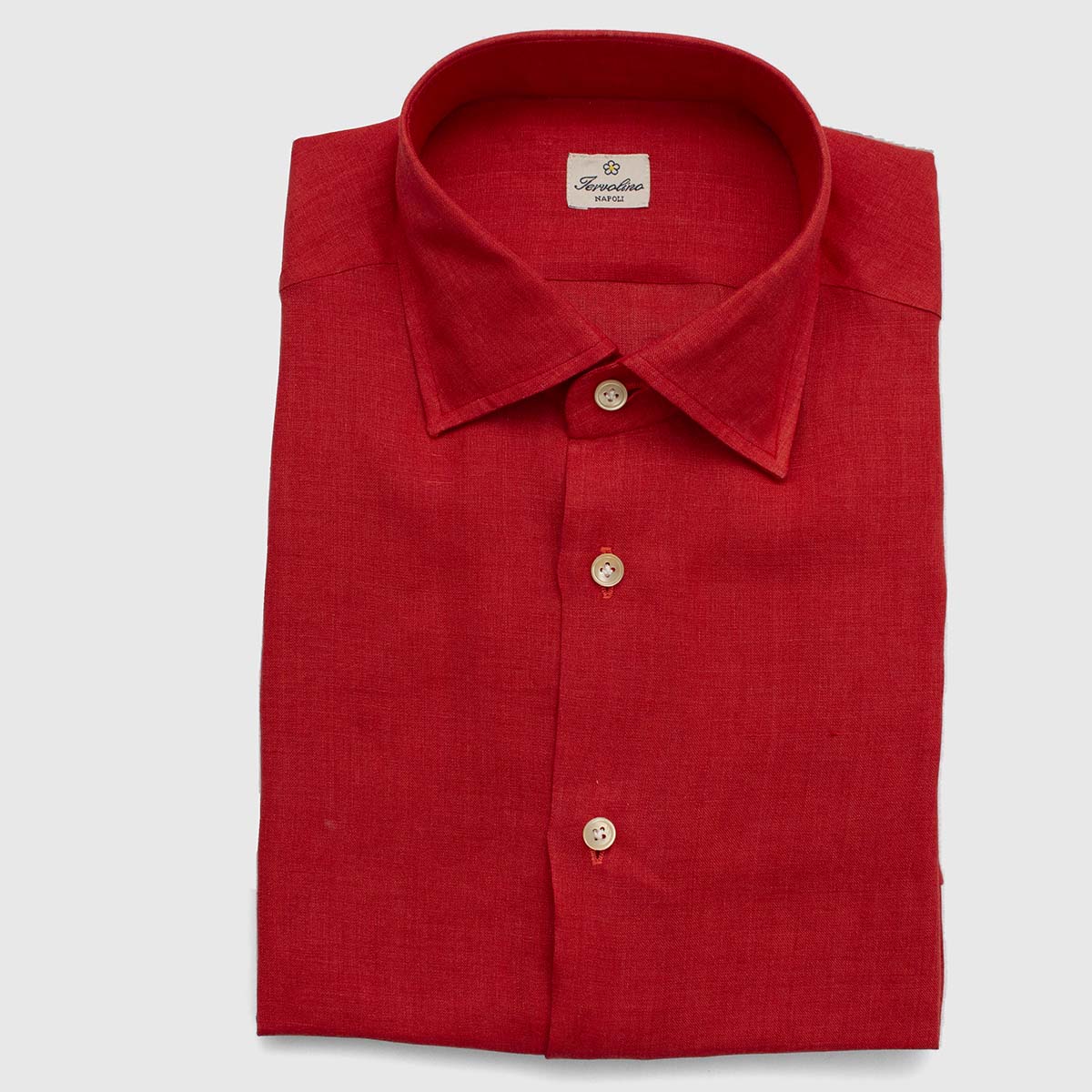 100% Red Linen shirt made with 12 steps by hand Sartoria Iervolino on sale 2022