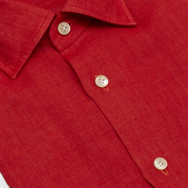 100% Red Linen shirt made with 12 steps by hand