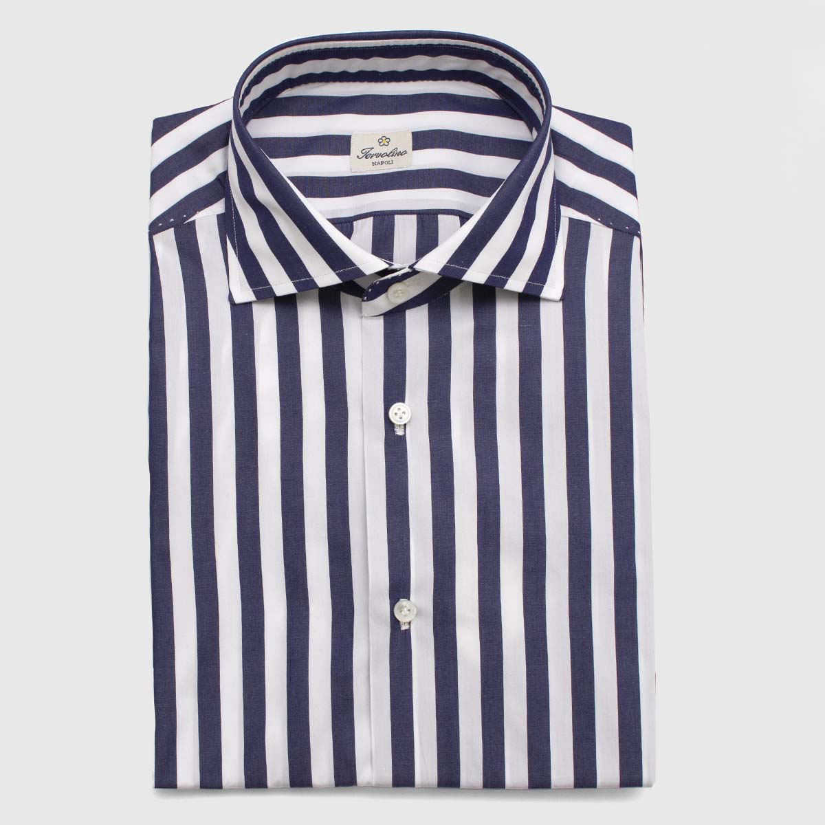 100% Dark blue and white Cotton shirt made in 12 hand-made steps Sartoria Iervolino on sale 2022