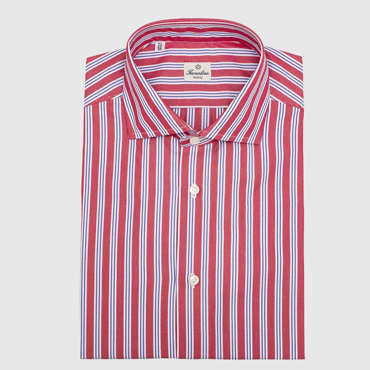 100% red and white striped Cotton shirt made in 12 hand-made steps Sartoria Iervolino on sale 2022 2