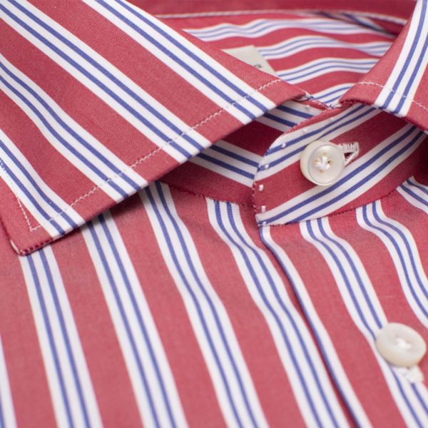100% red and white striped Cotton shirt made in 12 hand-made steps