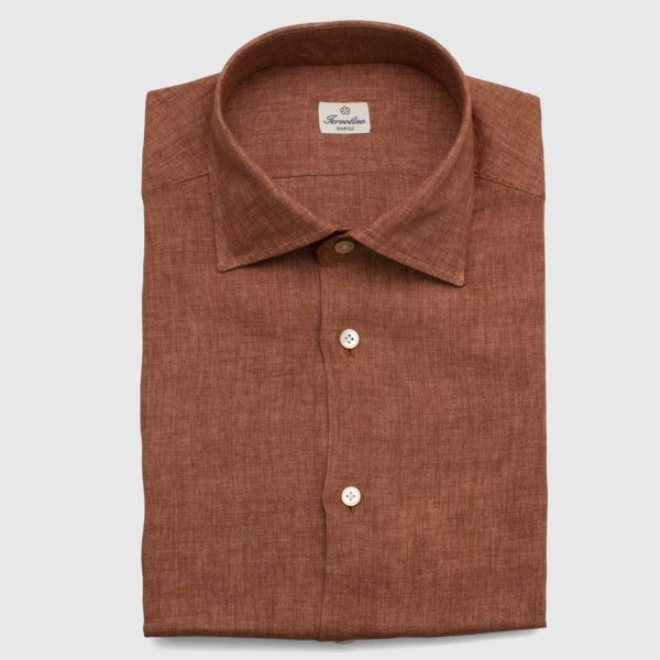 100% Tobacco Linen shirt made with 12 steps by hand