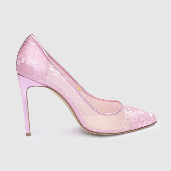 Pink leather and lace Décolleté shoe