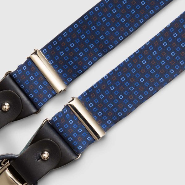 Printed Silk Blue braces with black leather ends
