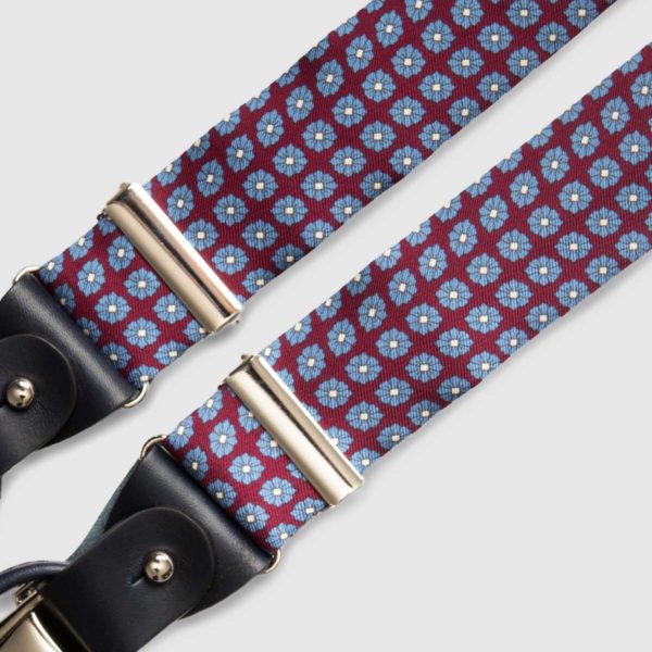 Printed Silk Bordeaux braces with black leather ends