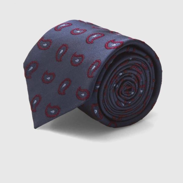 Blue Silk Tie with burgundy Paisley motif