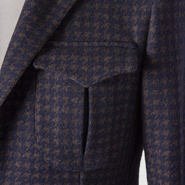 “Pied de poule” Single-breasted Blazer in Wool Cotton and Polyester