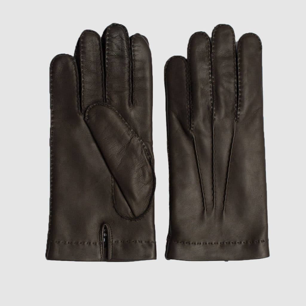 Brown Nappa glove lined in cashmere –