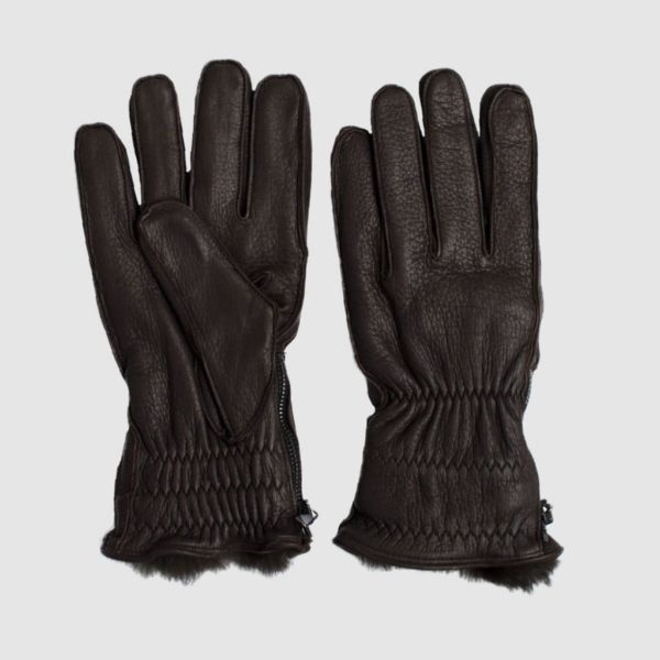 Dark-brown deerskin gloves with lapin lining