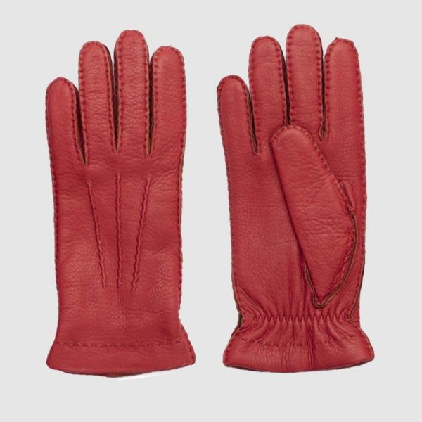 Red Deerskin Gloves fully-lined in soft cashmere