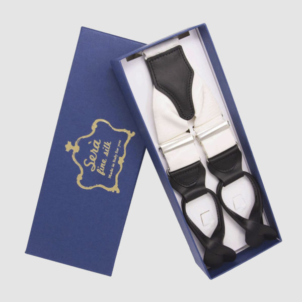White Moire – Button Only – Silk Suspenders