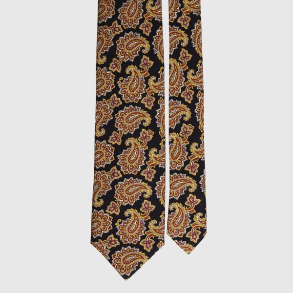 Cravatta di seta in bronzo e paisley nero