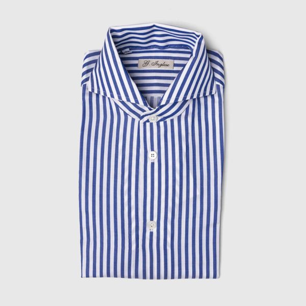 Riggato Striped Dress Shirt in Blue & White
