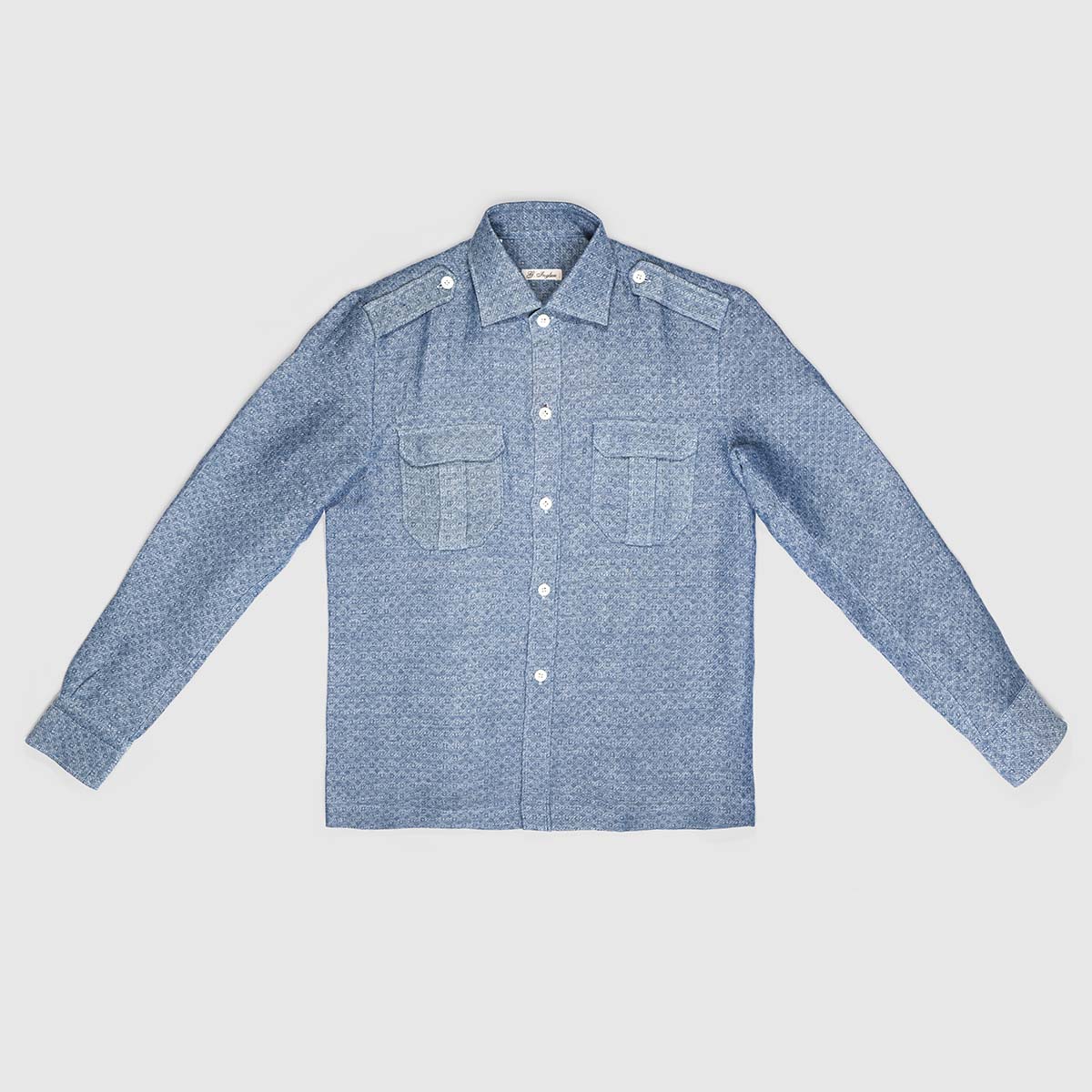 Jacquard Linen Overshirt in Light Blue G. Inglese on sale 2022