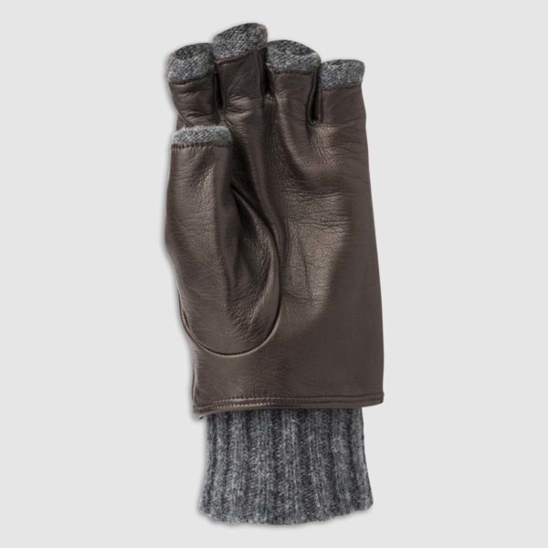 Half-Finger Nappa Leather Glove with Wool Lining in Mocca