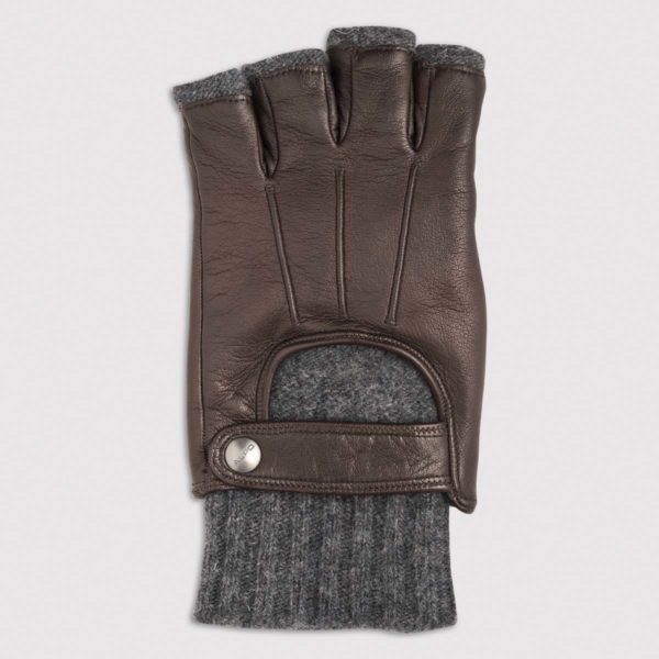 Half-Finger Nappa Leather Glove with Wool Lining in Mocca
