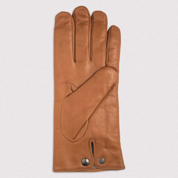 Nappa Leather Glove with Wool Lining and Button Detail in Camel