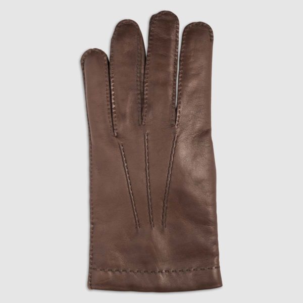 Hand-Stitched Nappa Leather Glove with Cashmere Lining in Conker