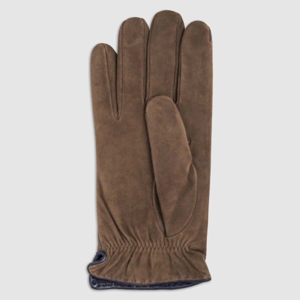 Suede Glove with Cashmere Lining in Cigar & Blue