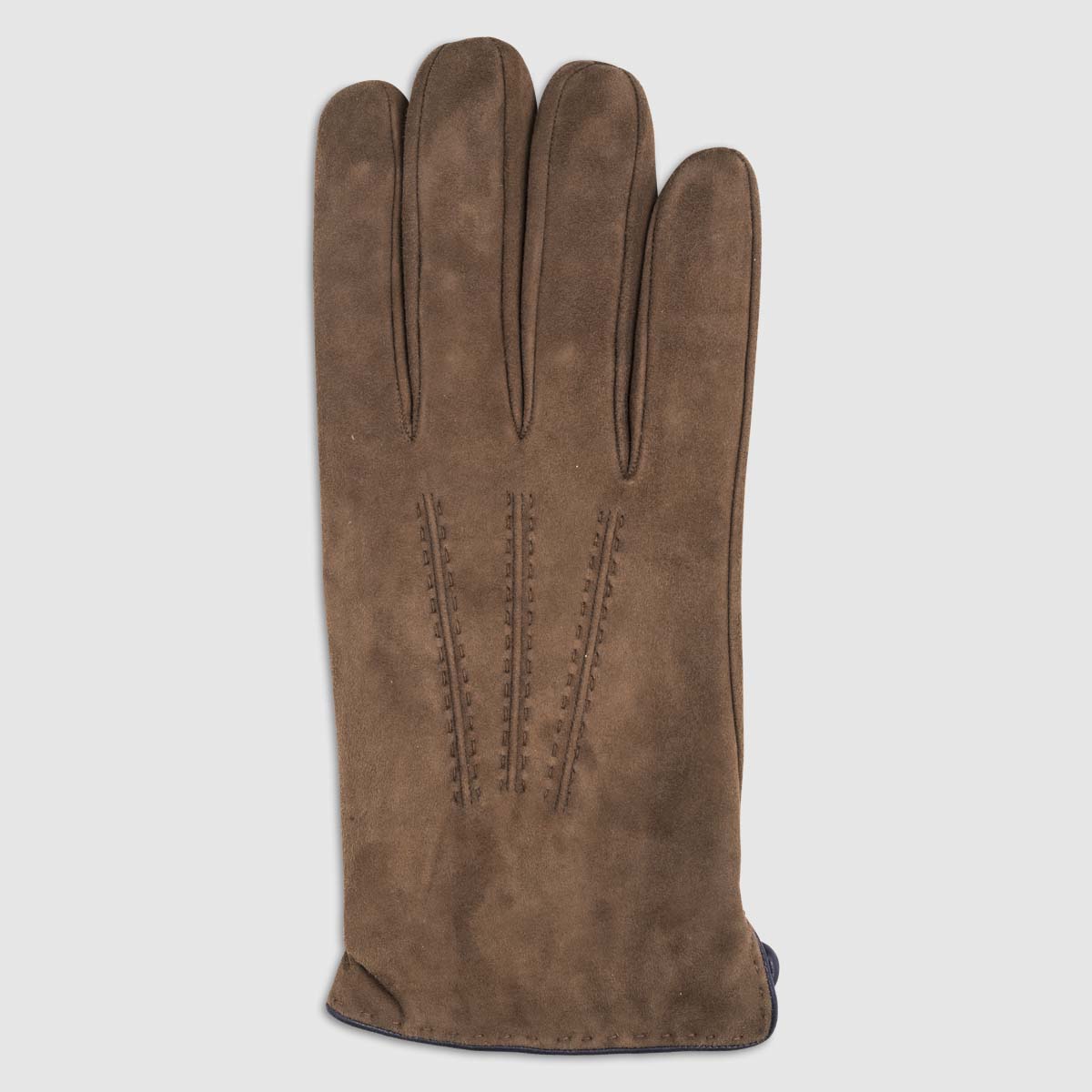 Suede Glove with Cashmere Lining in Cigar & Blue – 8.5