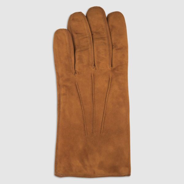 Suede Glove with Rabbit Fur Lining in Camel
