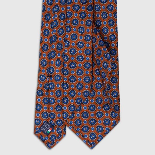 Cravatta di Seta arancione con motivo rotondo blu