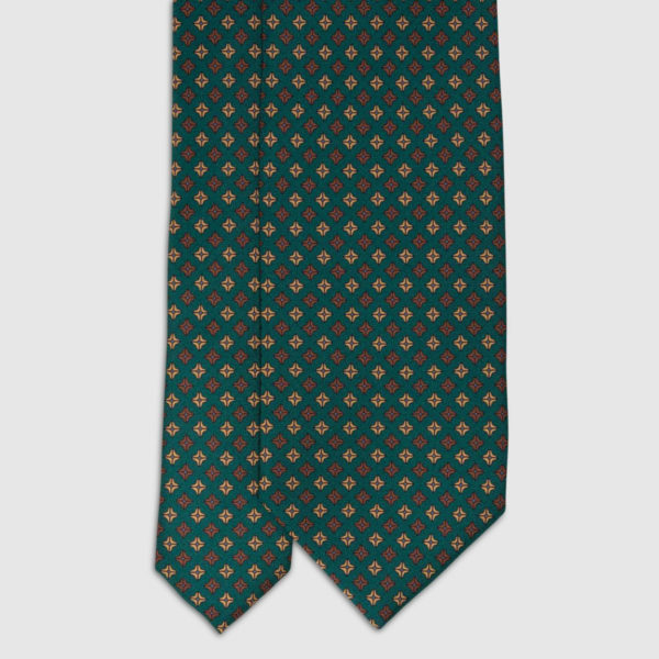 Cravatta di Seta verde con motivo a pois quadrati marrone