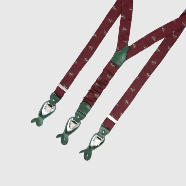 Burgundy Horses Pattern Jacquard Silk Suspenders