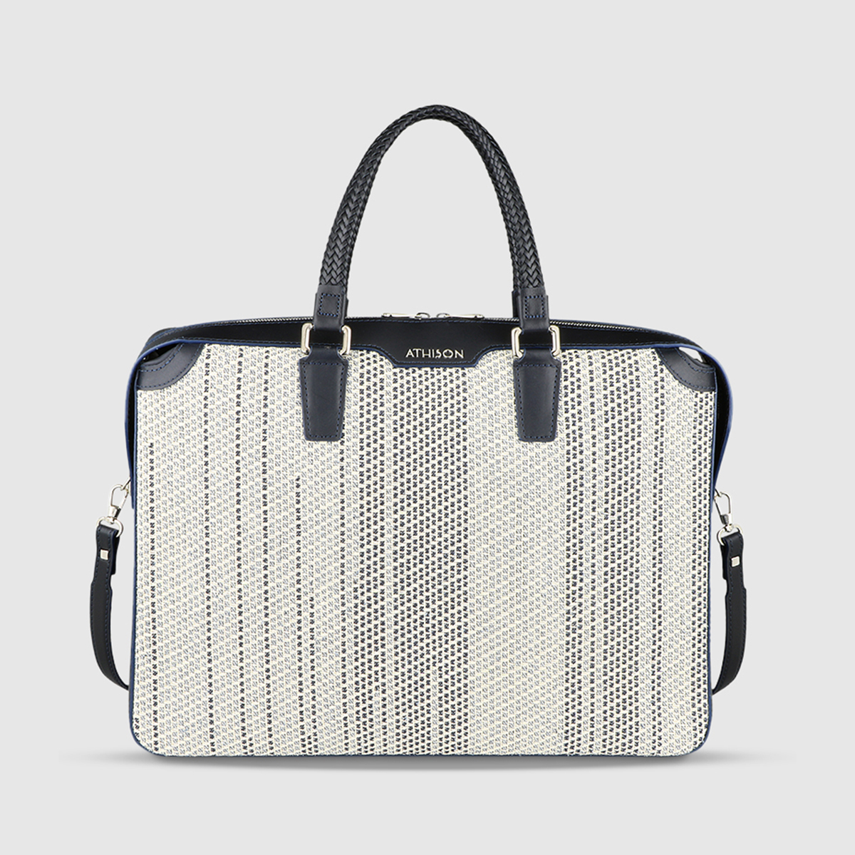 Athison White/Blue Leather Bag