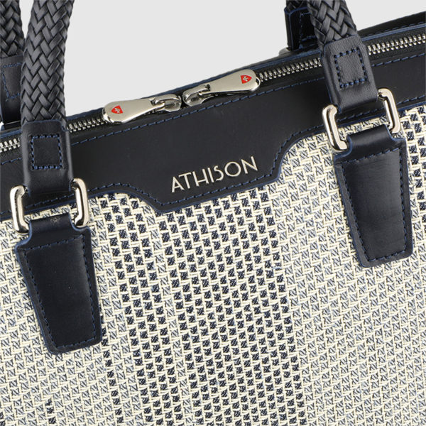 Athison White/Blue Leather Bag