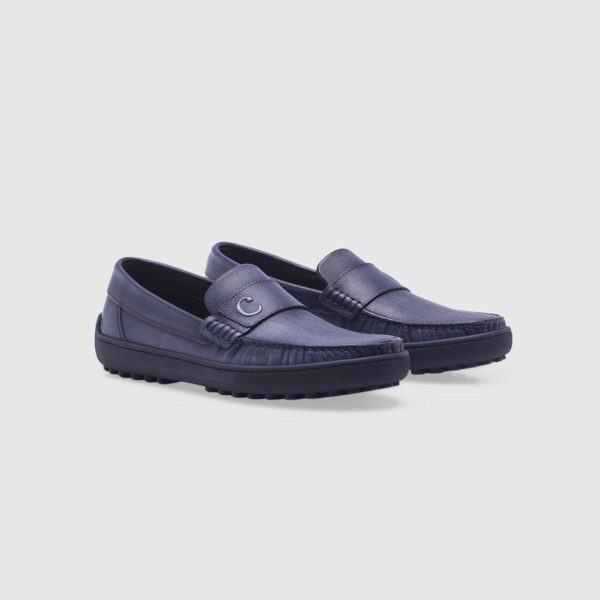 Blue loafer in tumbled calf leather